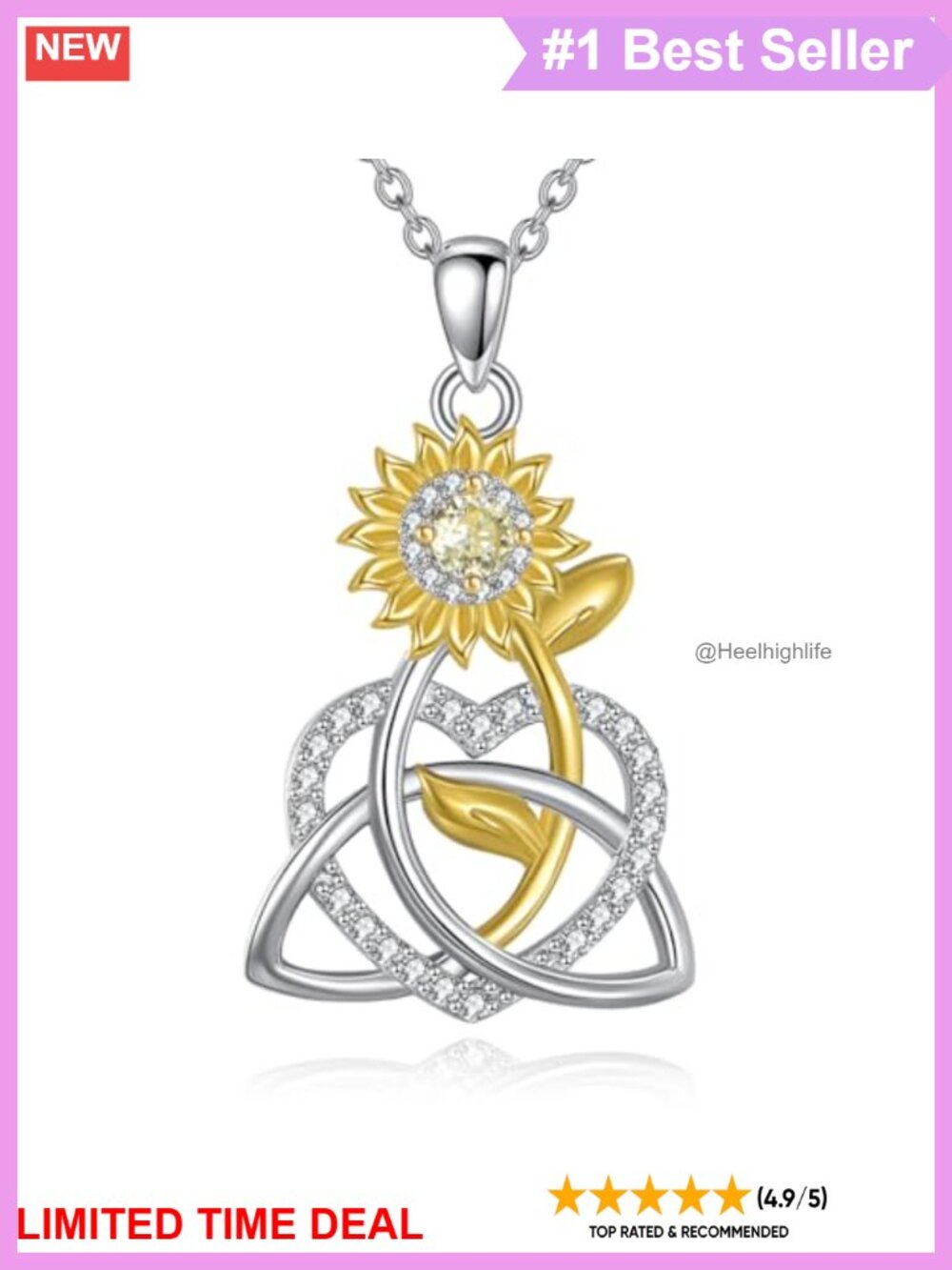 Sterling Silver Celtic Knot Sunflower Pendant Necklace Citrine Moissanite